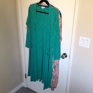 Green/ teal long cardigan. Stretchy and soft Sarah by Llr
